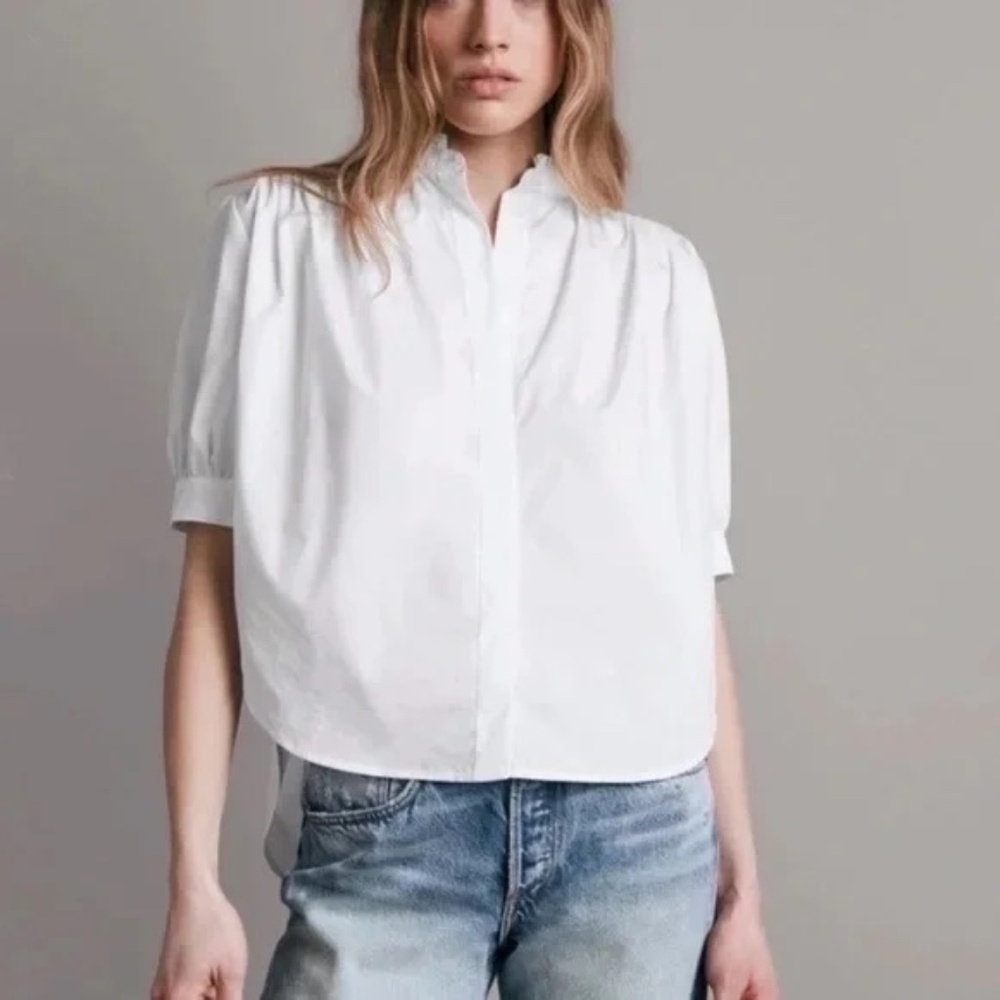 Rag & Bone Jordan Top White Cotton Ruffled Collar
